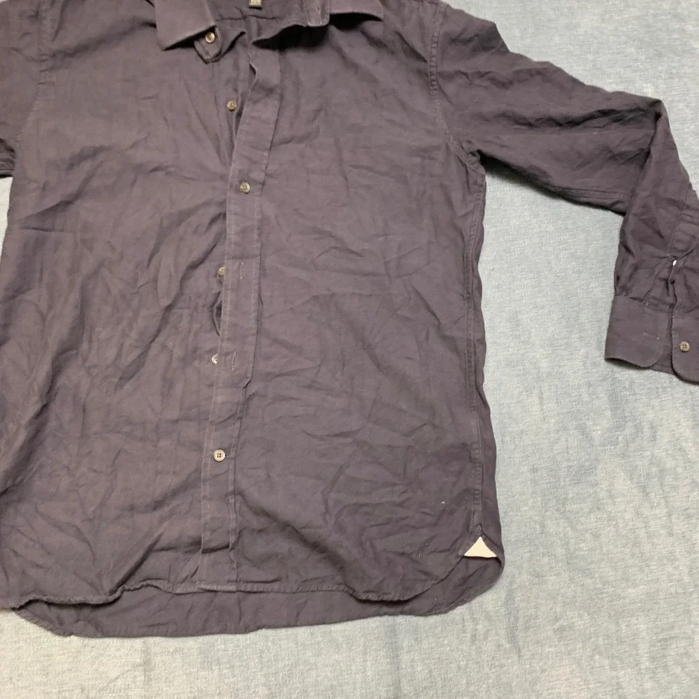 Banana Republic Tailored Slim Fit Shirt Mens Medium Black Herringbone Button Up